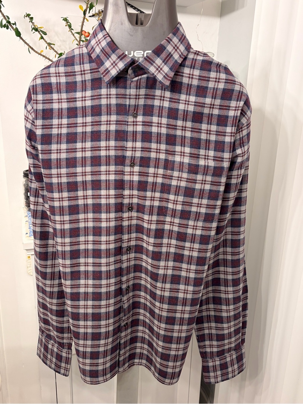 Peter Millar Burgundy and Navy Plaid Button-Down Shirt